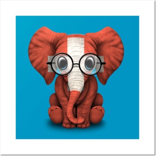 Baby Elephant with Glasses and Swiss Flag Posters and Art